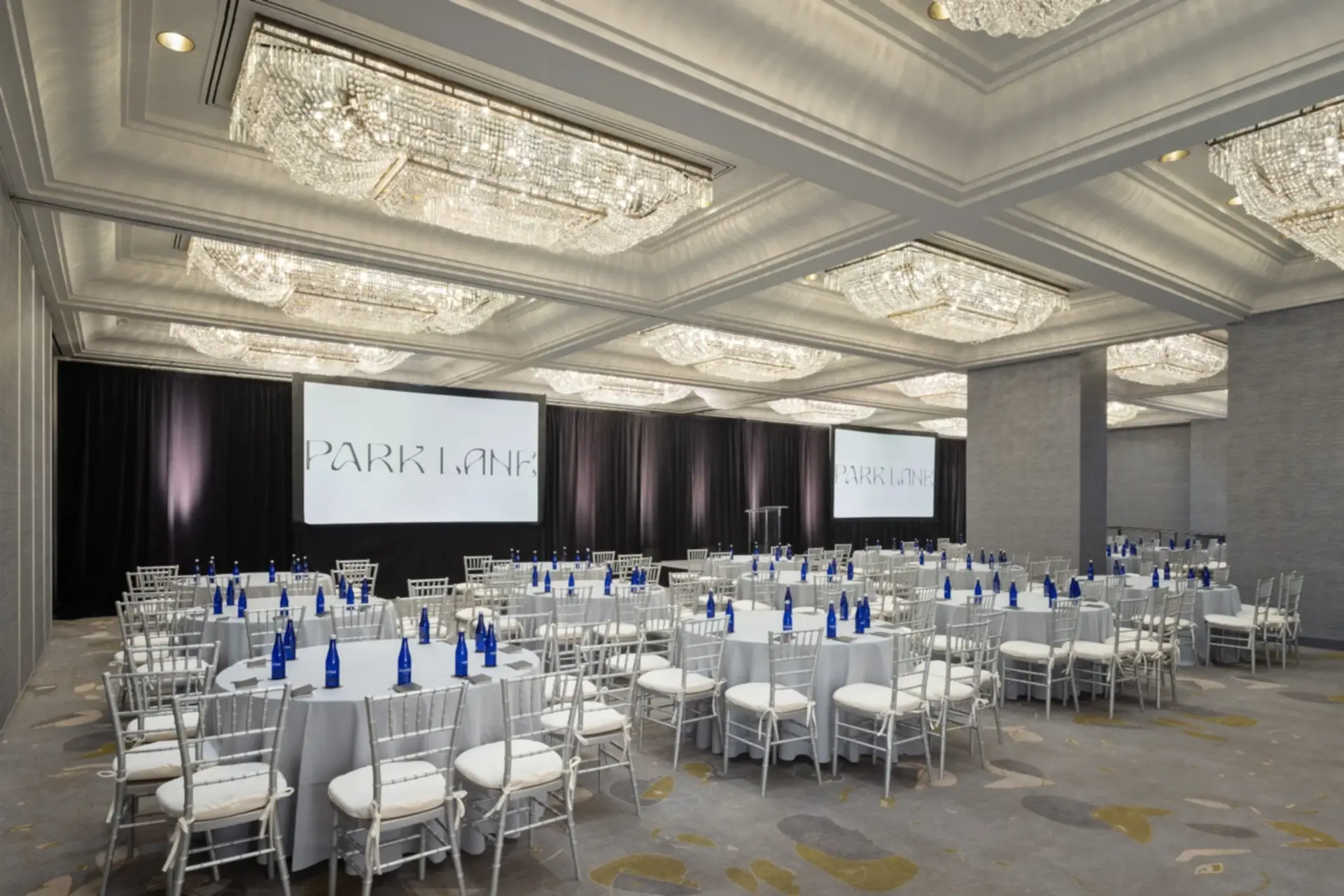 meeting event set up at the Park Room event space at the Park Lane Hotel in New York City.