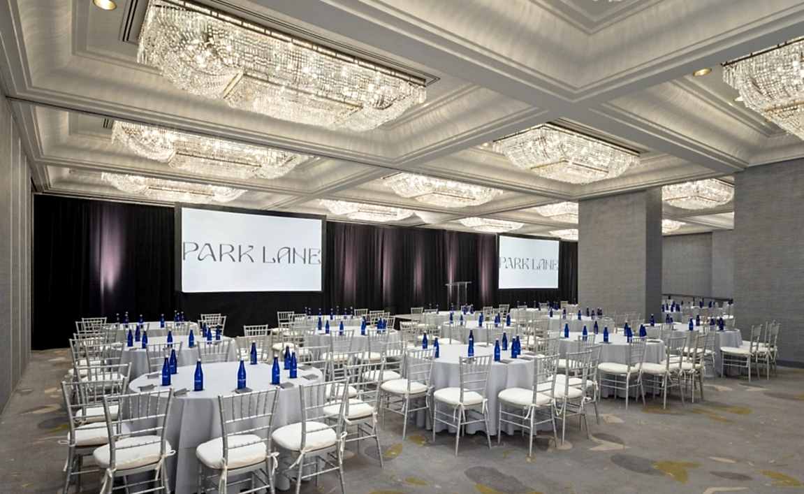 meeting event set up at the Park Room event space at the Park Lane Hotel in New York City.