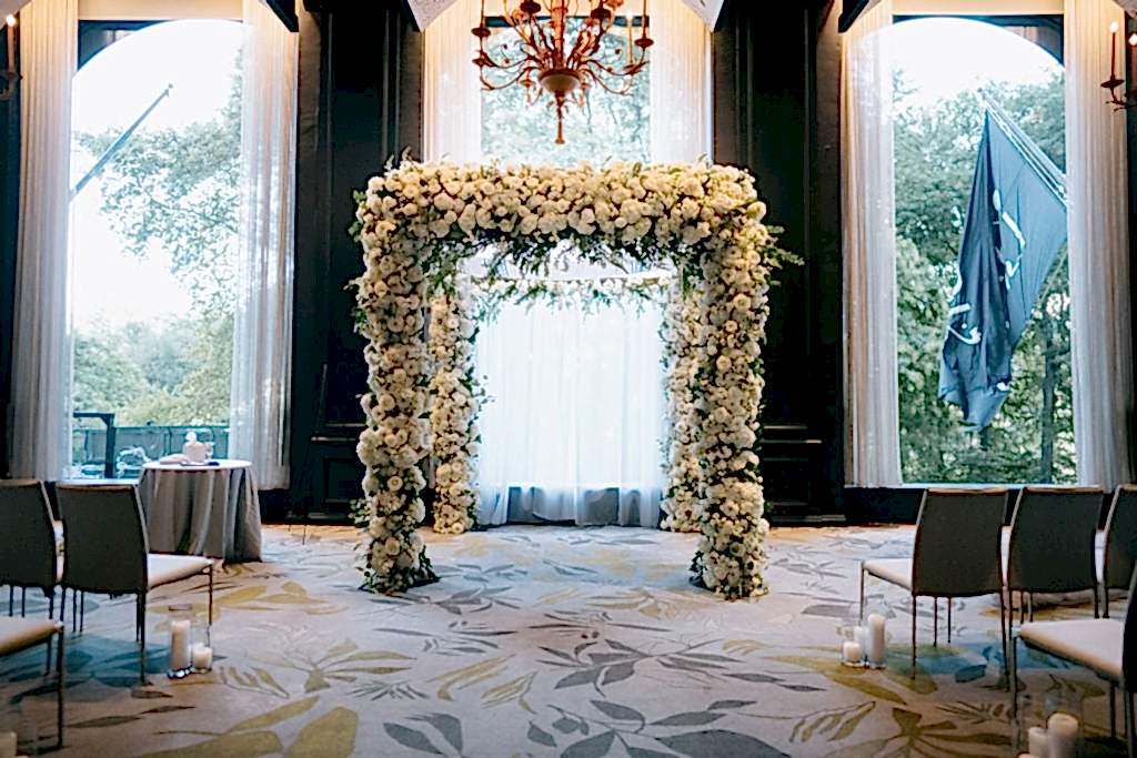 beautiful indoor wedding ceremony setup for a wedding in NYC at Park Lane hotel